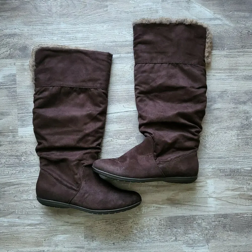 Report Snow Women's Boots Suede Faux Fur Brown Fold Over Convertible Boot Size 9